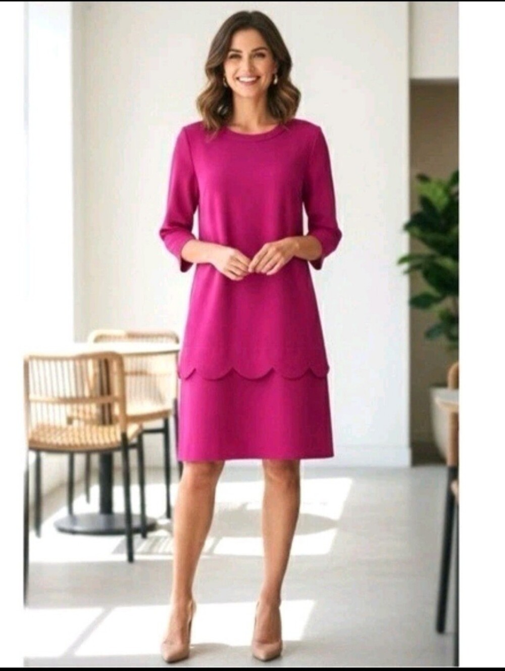 Kate Spade Demi Scallop Crepe Shift Dress Fuchsia SZ 6 Elegant Effortless Chic